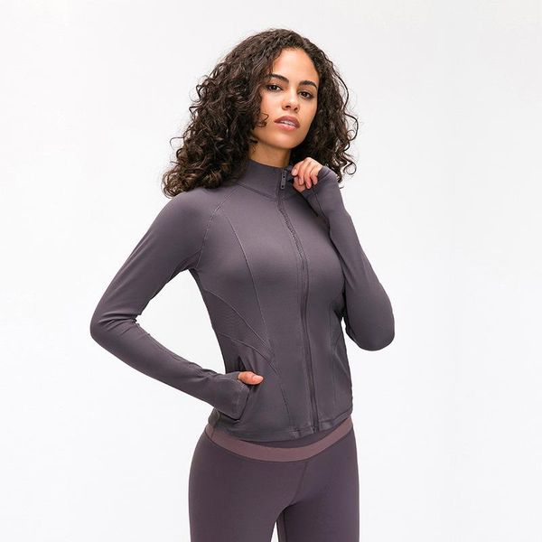 

yoga outfit 2021 activewear tight fitted long sleeve shirt women double-sided mowing stretch slim zipper fitness workout shirts
