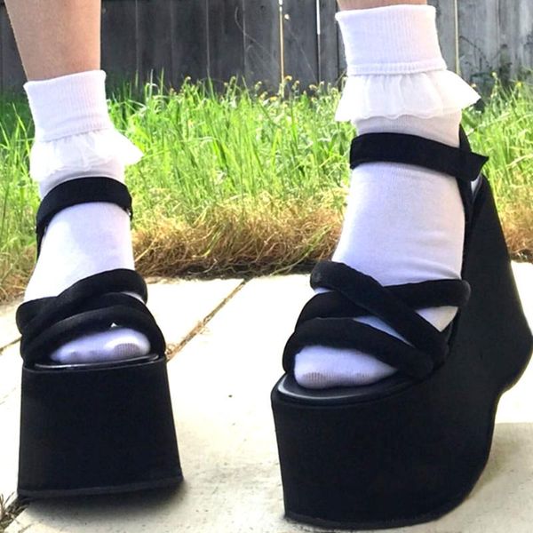 

sandals brand 2021 high heels black gothic cosplay comfortable walking wedges summer thick platform shoes woman
