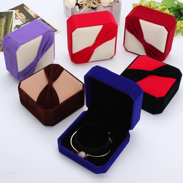 

flocking octagonal bags bowknot bangle bracelet jewelry gift box case, Pink;blue