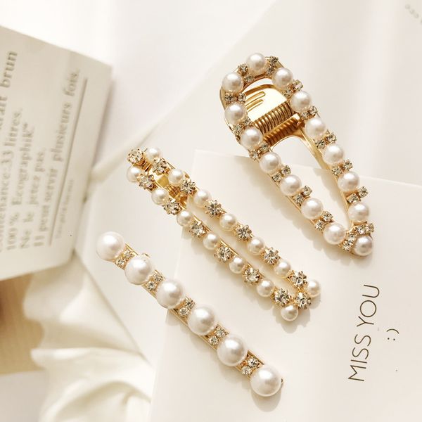 

pinduoduo hairpin women's electroplating alloy sweet pearl hairpin geometric net red duck beak clip, Golden;silver