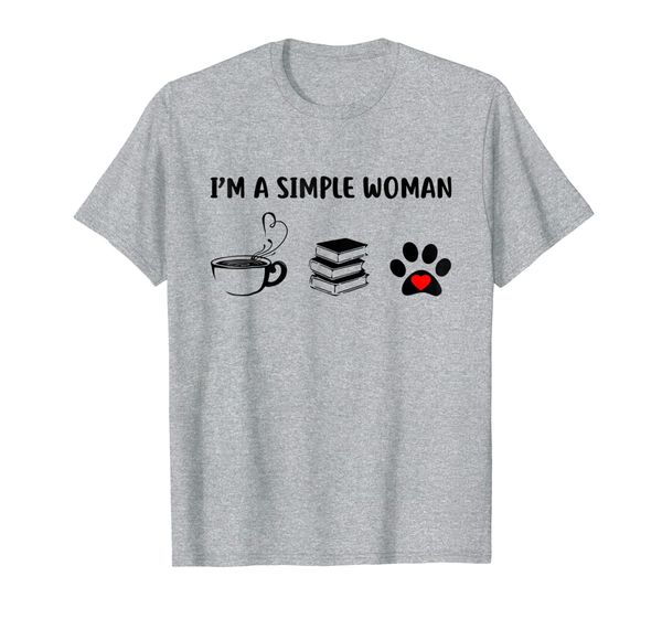

i am a simple woman book cat dog tea coffee t-shirt, White;black