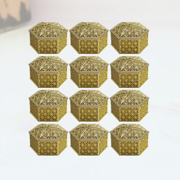 

gift wrap 12pcs european style hexagon shaped candy box hollow-carved design sugar container holder wedding party supplies (golden
