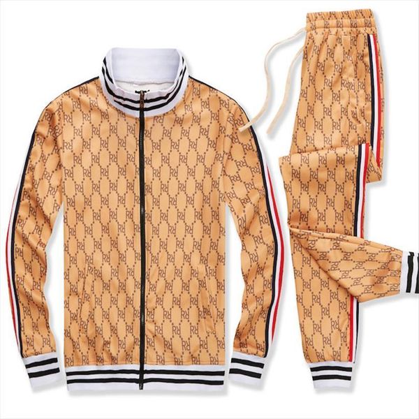 

sets gentlemen flower lattice men tracksuits set male sweatshirt sweatpants multi pocket fashion trousers high street jackets, Gray