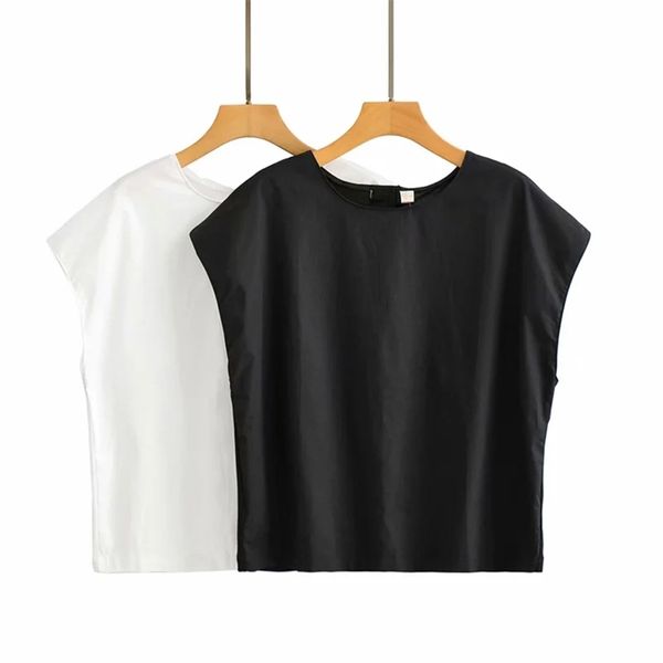 

summer women's casual t-shirt sleeveless vest loose back single breasted design fashionable style 210531, Black;white