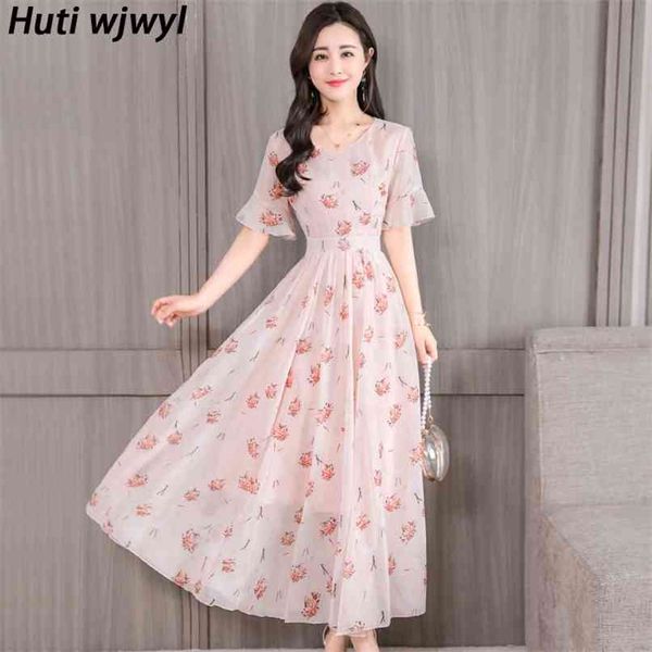 

floral chiffon boho beach sundress summer print vintage elegant women pink party vestido oversize bodycon casual maxi dress 210528, Black;gray