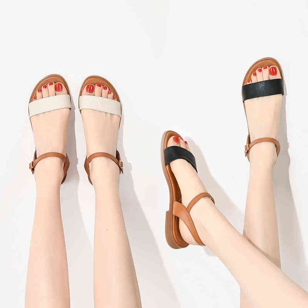

sandals summer women's ladies flat sandals mixed color casual shoes women genuine leather shoes summer jyid, Black