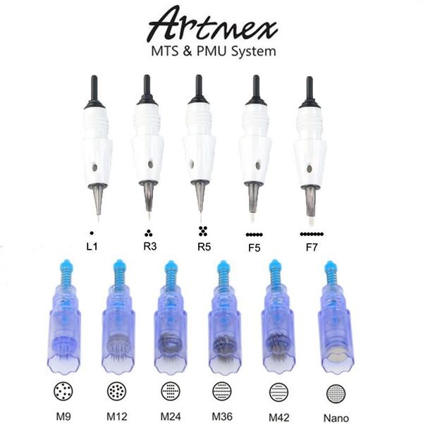 

tattoo needles 10/50/100pcs microblading artmex needle 9/12/24/36/42/nano microneedle pmu & mts therapy system for machine
