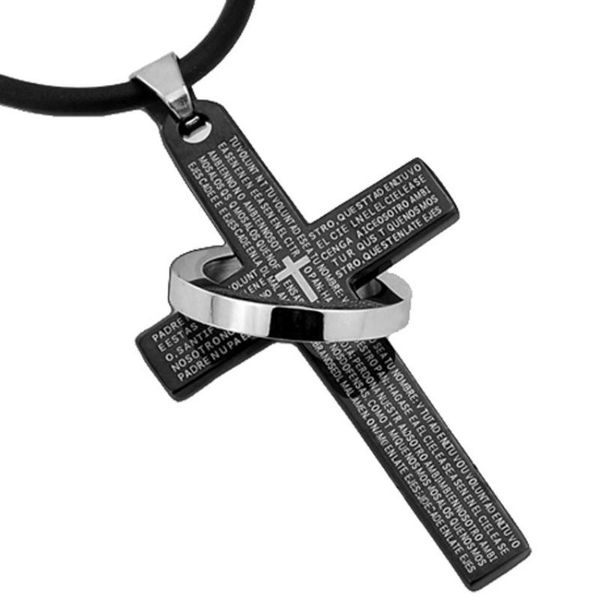 

pendant necklaces bible cross necklace for men titanium steel circle geometric jewelry male christian rope chain sweater, Silver