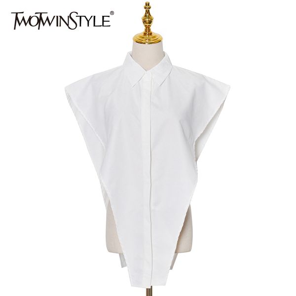 

solid shirt for women lapel sleeveless irregular hem casual blouses females summer fashion clothing style 210524, White