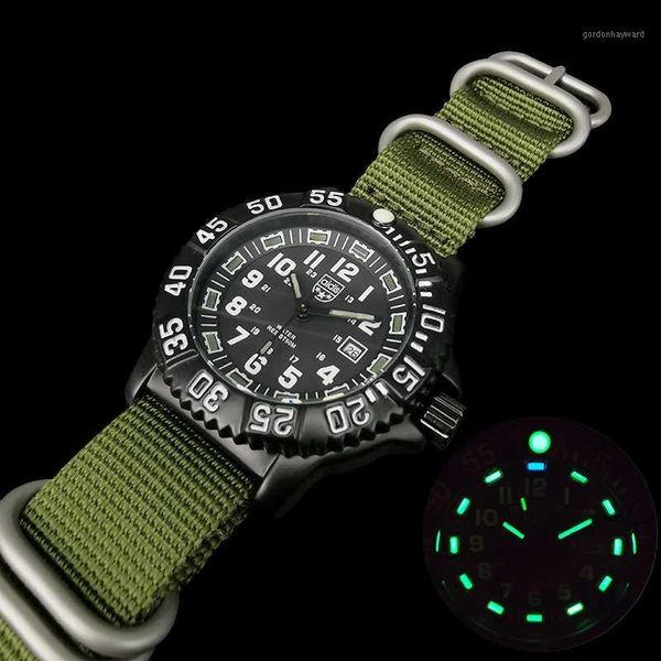 

military men's quartz watch outdoor sports blue-green luminous nato nylon strap waterproof men relogio wristwatches, Slivery;brown