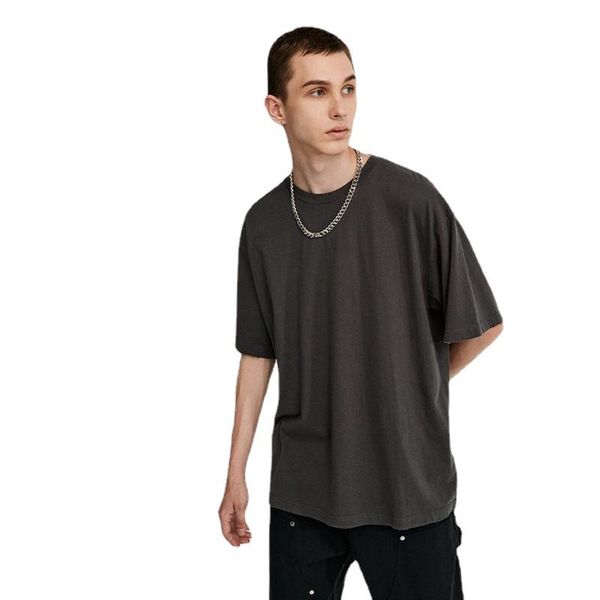 

men's t-shirts star actual shooting models spring and summer tide hem frayed retro round neck solid color loose short-sleeved men, White;black