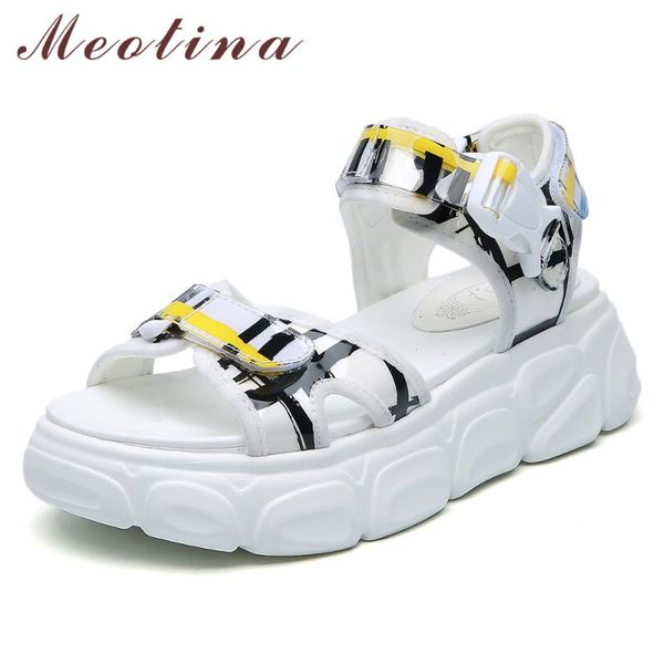 

meotina women sandals sneakers summer shoes mixed colors flat platform casual open toe ladies creepers size 35-39, Black