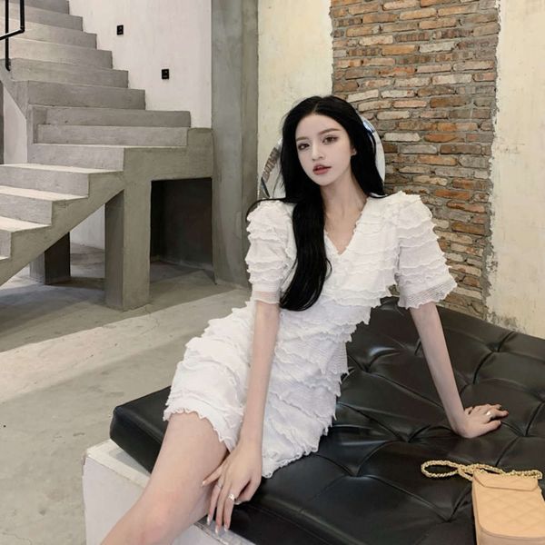 

party dresses spring 2021 french v-neck light ripe wind lace waist show thin temperament skirt dress 20ik, White;black