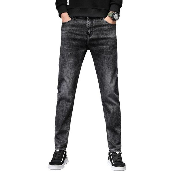 

jeans men's elastic hip hop black gray pants comfortable casual feet tight waist trend personality spring and autumn, Blue
