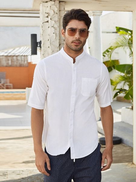 

men patched pocket shirt c909#, White;black