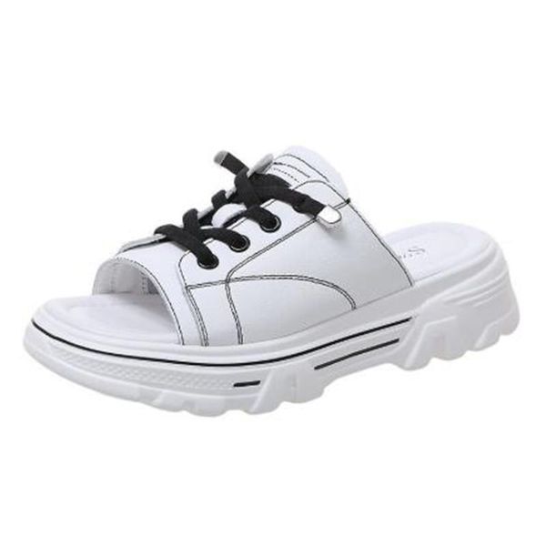 

ladies plus size slippers fashion leather woven light and comfortable all-match casual walking female sandals, Black