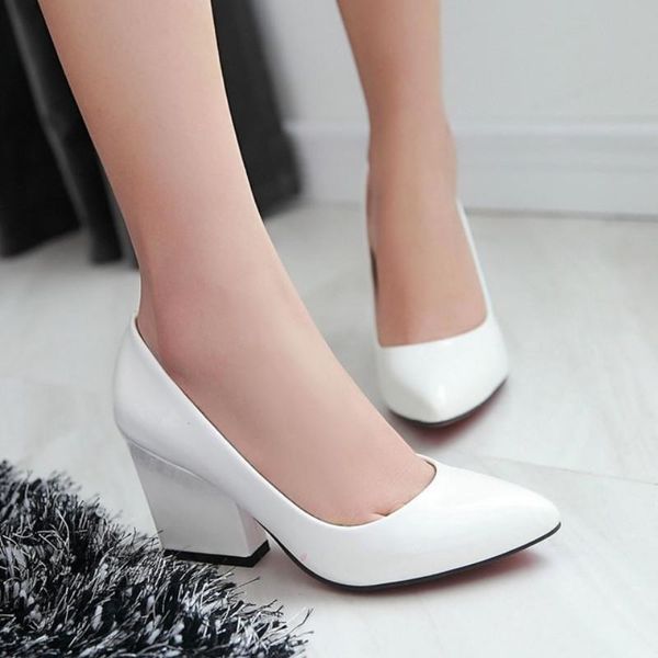

dress shoes fanyuan fashion women's thick high heels pumps women slip on office wedding pointed toe 5 colors footwear size 33-43, Black