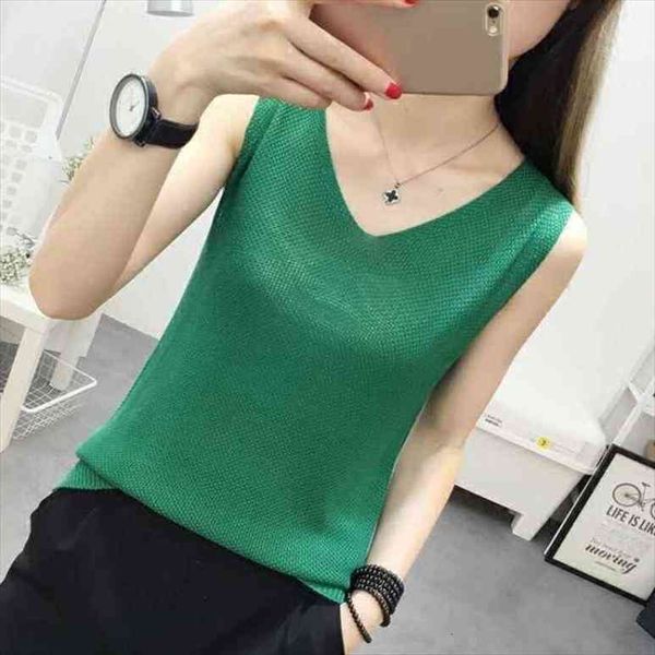 

spring summer sleeveless womens tanks knitted loose singlets camisole t shirt ladies vest cotton slim thin, White