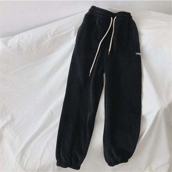 

women's pants & capris winter warm thicken velvet 2021 vintage solid autumn women japanese bf sweet wide leg korean high waist sweatpan, Black;white