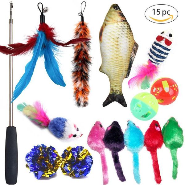

cat toys 15pcs/set cats set replacement feather for teaser wand toy mouse ball fishing rod strip carp pet supplies
