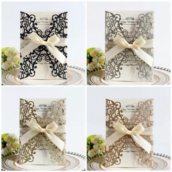 

bowknot lace laser cut greeting card wedding invitations kit white pocket cards blank print party supplies envelope