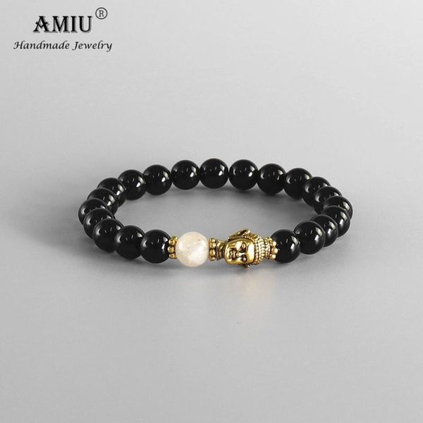

link, chain amiu buddha head natural black bead onyx healing balance prayer stone beads yoga bracelet for men women