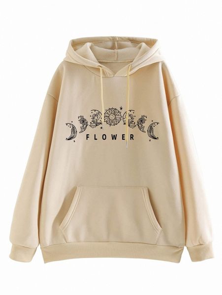 

moon & letter graphic kangaroo pocket drop shoulder drawstring thermal hoodie q4sv#, White;black