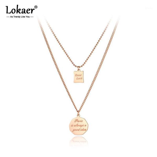

chains lokaer trendy stainless steel good luck charm pendant necklaces bohemia double layer o-chain choker necklace for women n202941, Silver