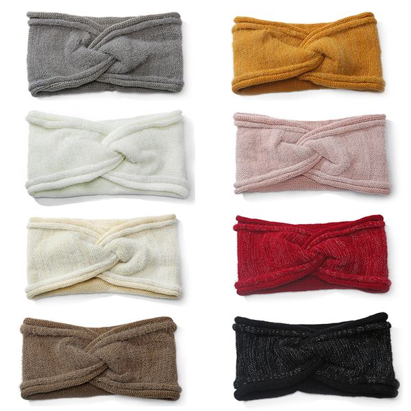 

women woolen crossed knitted headband wide elastic hairband head wrap winter ear warmer headdress hair accessories autumn, Silver