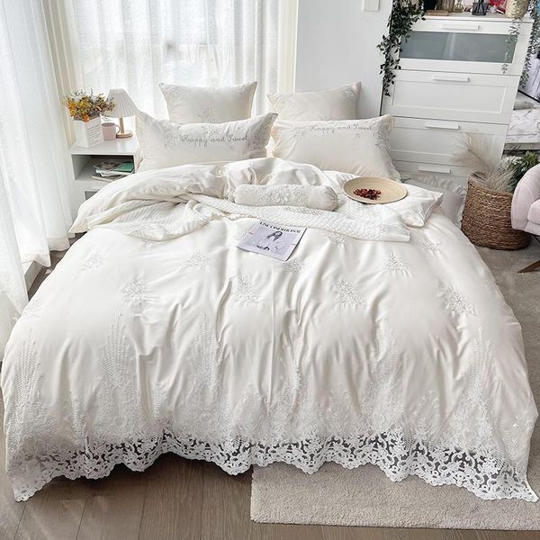 

bedding sets white lace luxury embroidered set 600tc egyptian cotton silky soft  king size sheet 4pcs for home and wedding