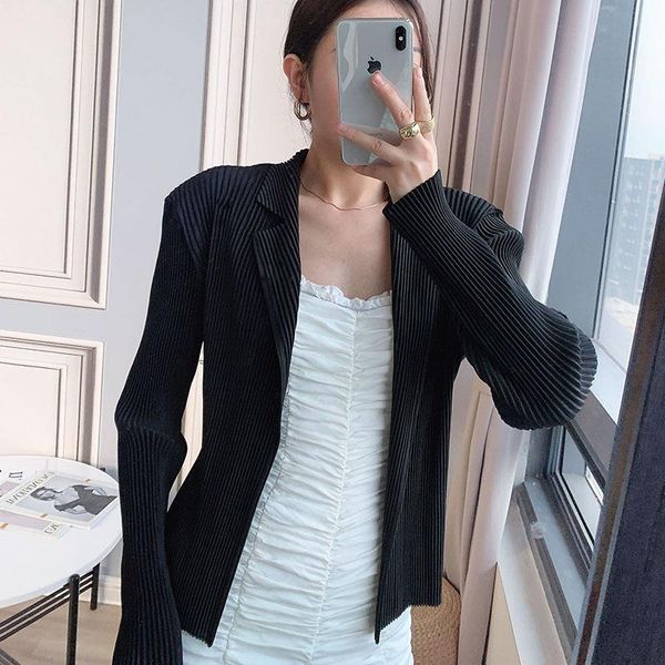 

women's suits & blazers miyake pleated casual black jacket 2021 spring and autumn slim elegant thin vintage folda trend short for woman, White;black