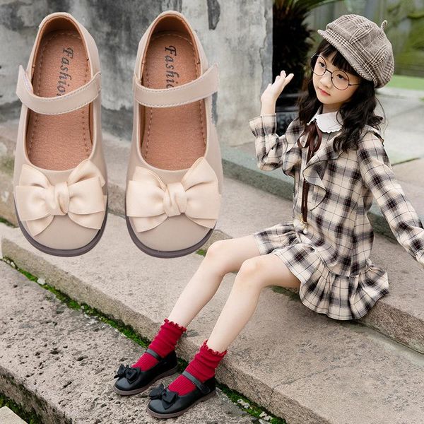 

flat shoes leather for girls solid school pu cute bowtie flats teenage casual dress party wedding children sandals, Black;grey