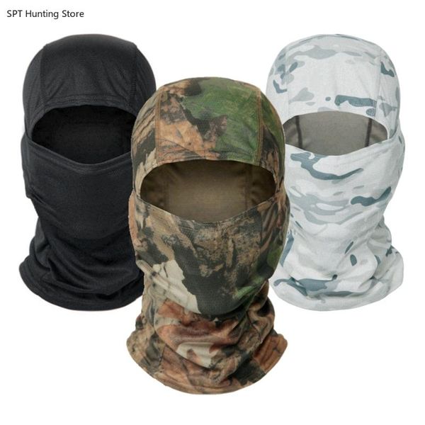 

multicam military balaclava print full face shield hunting fishing camping cycling helmet liner cap tactical camouflage scarf caps & masks, Black