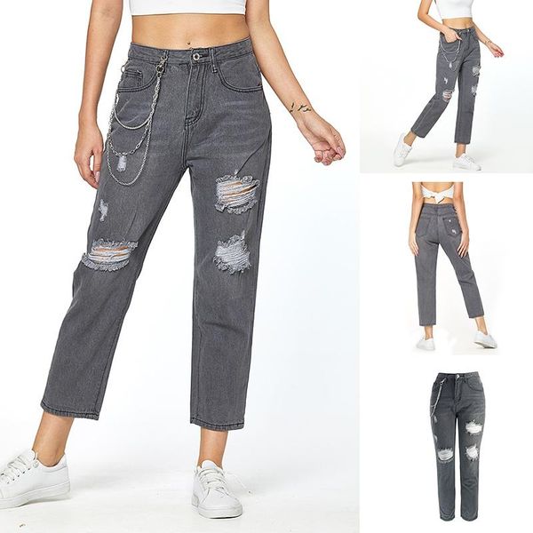 

women's jeans korean fashion harem pants loose hole beggar spring 2021, Blue