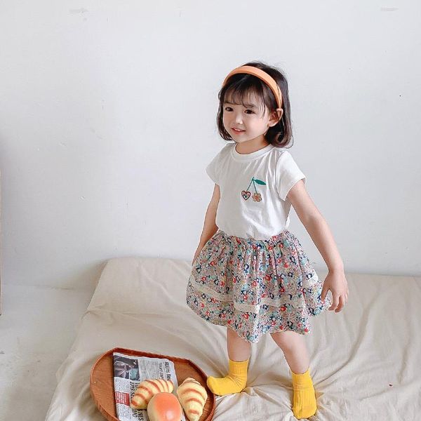 

clothing sets 2021 bp style cherry pattern white t-shirt floral skirt baby girl kids quality brand set