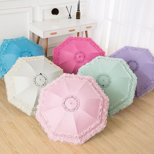 

creative lace flower double layer umbrellas blue wedding parasol girl umbrella women sun rain princess