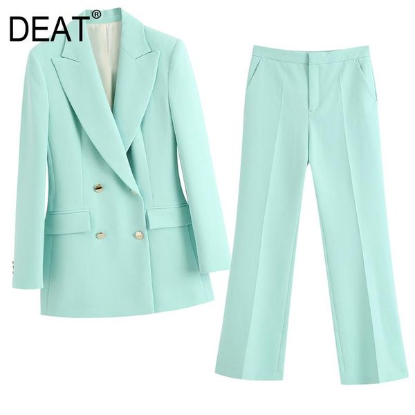 

[deat] 2021 double breasted chic autumn handsome casual suit coat + high waist wide leg pants mop women's 13t810 two piece, White