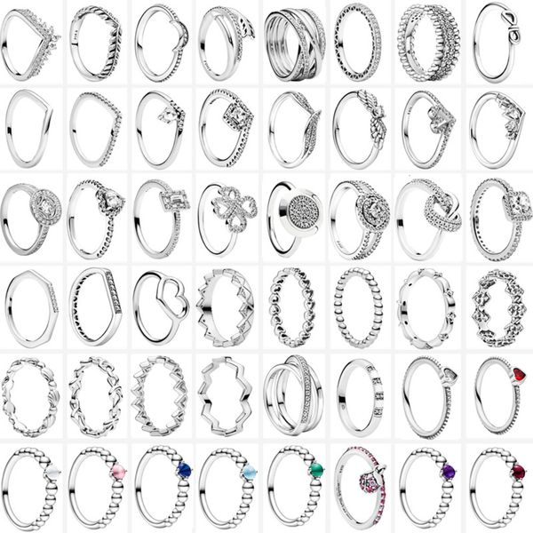 

de nieuwe zilveren kleur stijl ringen bloem veer kralen hart maan pave fonkelende pantaro vrouwen europa 925 sieraden, Slivery;golden