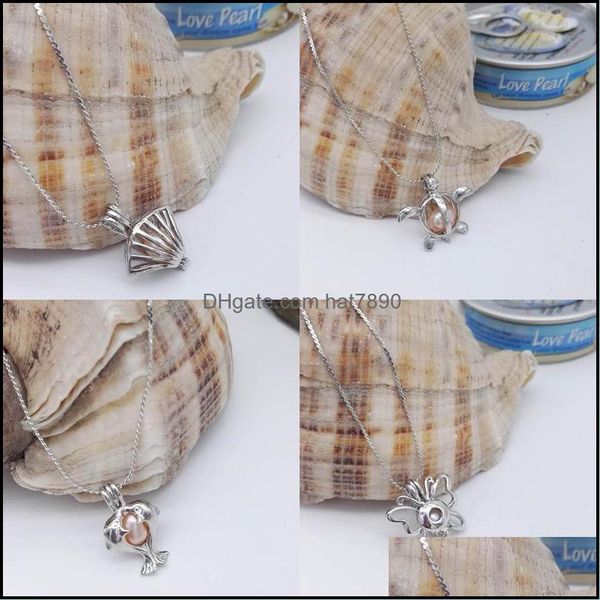 

& jewelry love pearl cages pendants necklace opening lockets shells turtles dolphin butterfly charms necklaces for women fashion drop delive, Silver