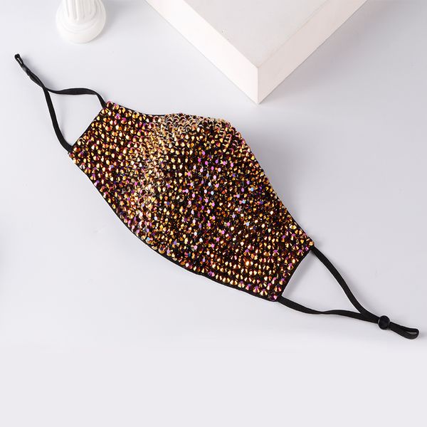 Maschera per il viso di design nero con strass caldo classico Filtro PM2.5 Maschere di moda con diamanti colorati con strass pieni antipolvere