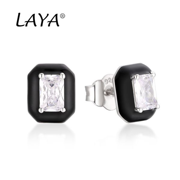 

laya 925 sterling silver stud earrings for women fashion simplicity synthetic crystal white enamel party trendy original jewelry 2022 trend, Golden;silver
