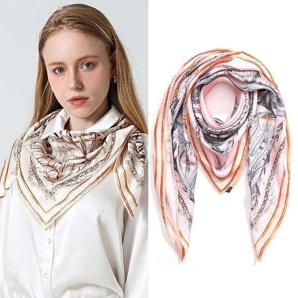 

scarves twill silk scarf women neckerchief foulard female shawls and wraps fashion square large beach stoles lady bandana, Blue;gray