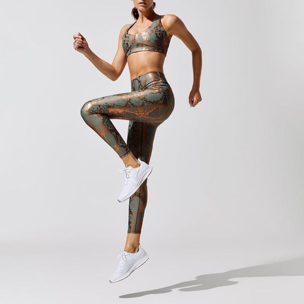 

women snake pattern print running yoga suits sportswear high waist fitness outfits pants harajuku sports set gym workout clothes outfit