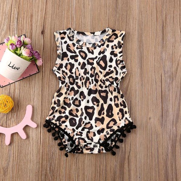 

rompers fashion summer born infant baby girl leopard pattern bodysuit sleeveless tassel jumpsuit clothes outfit sunsuit, Blue
