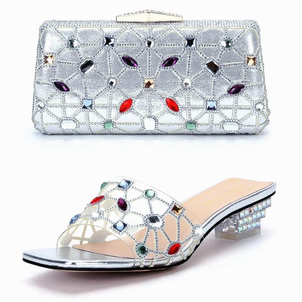 

slippers crystal women's shoes bag set 2021 design italian party shiny, Black