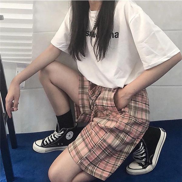 

women summer vintage elastic waist casual beach party korean version clothing size high movement stripe lattice shorts women's, White;black