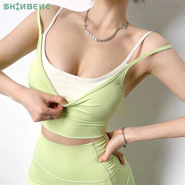 

layer&strap nylon gym sports bras women padded push up sweat-wicking yoga workout athletic brassiere outfit