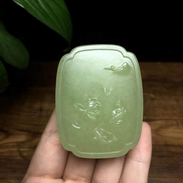 

lockets h73#hetian jade yellow mouth material has more than a year's pendant belt buckle, delicate texture, Silver