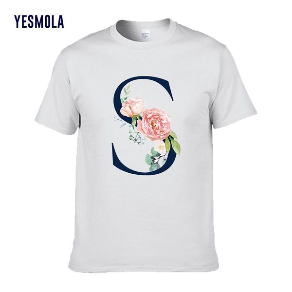 

men's t-shirts printing t-shirt flower letter font "s" summer custom fashion short-sleeved men and women t shirt, White;black