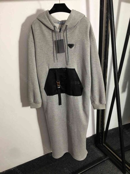 

fashion women hooded coat dress midi winter plus fleece hoodies dresses side slits letter logo pd brand high-end womens designer clothes who, Tan;black